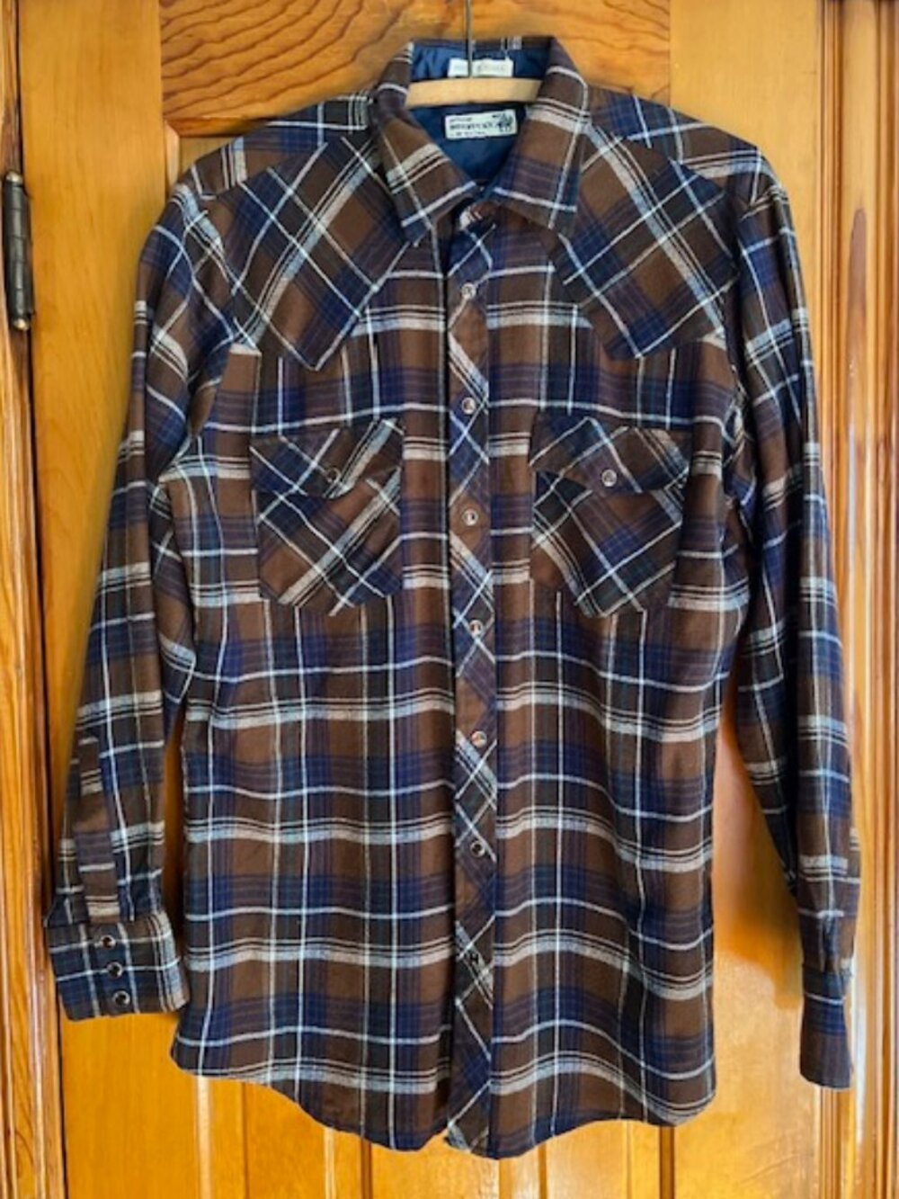 VTG Genuine Roebucks Western Plaid Flannel Pearl Snap Shirt Men Large T